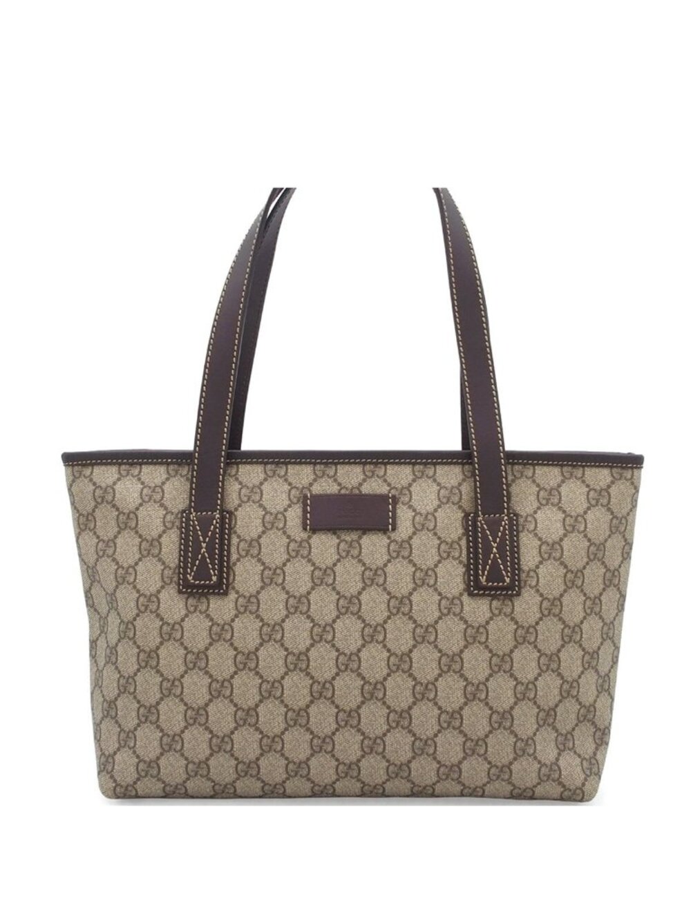Gucci Tote Beige Dark Brown GG Supreme Canvas Leather Pattern Shoulder Bag